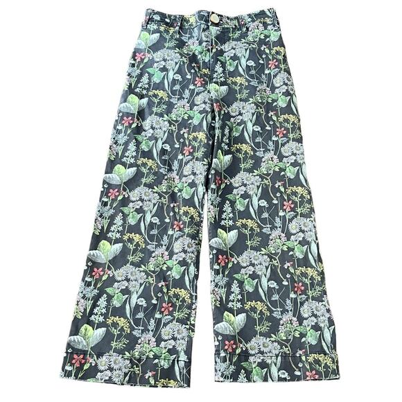 PILCRO Anthropologie Water Lily Jeans Pant •27• Botanical Floral High Wide Leg - Picture 5 of 13